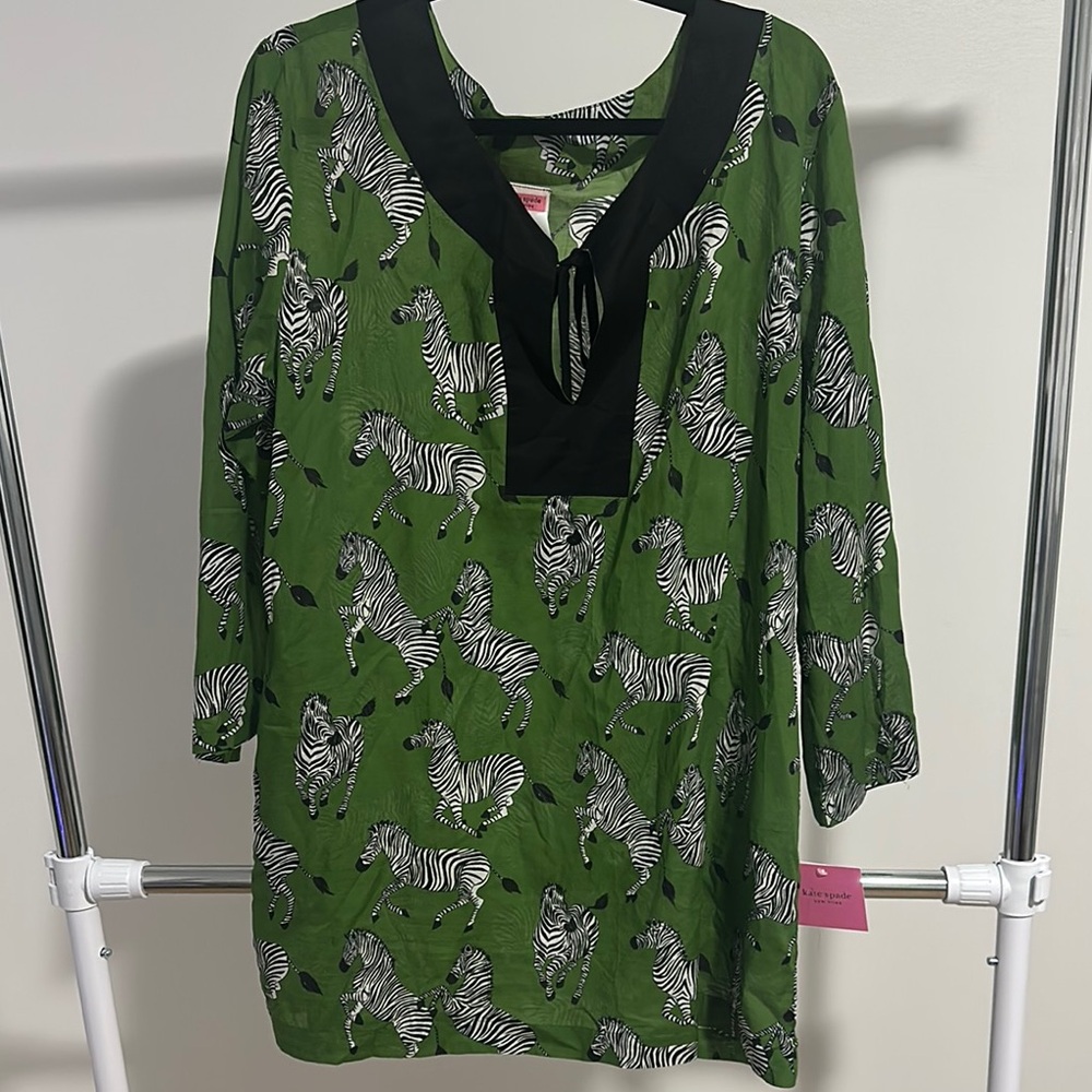 kate spade Green Zebra Print Tunic with Black Trim NWT, Size M